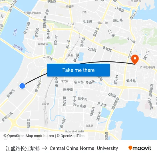 江盛路长江紫都 to Central China Normal University map