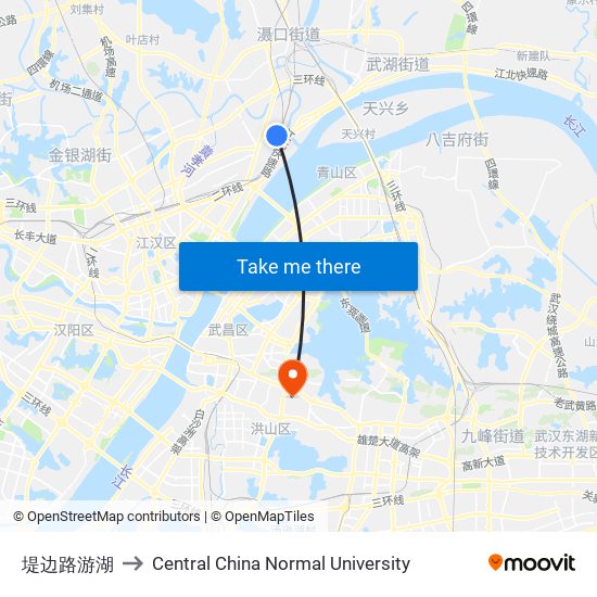 堤边路游湖 to Central China Normal University map