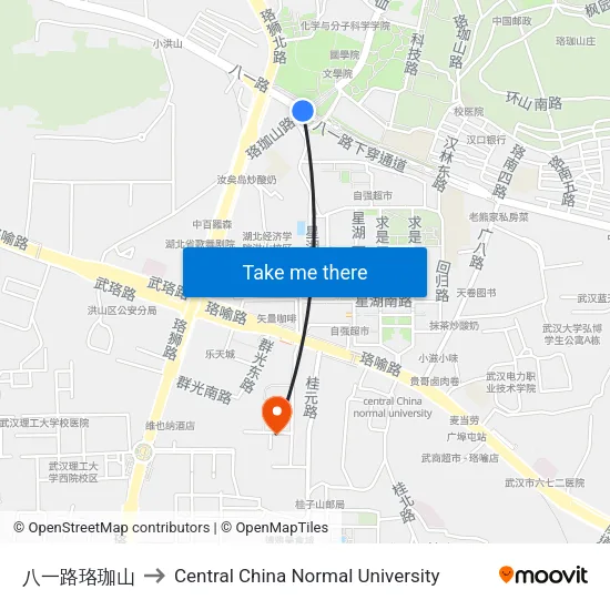 August 1st Road Luojia Mountain to Central China Normal University map