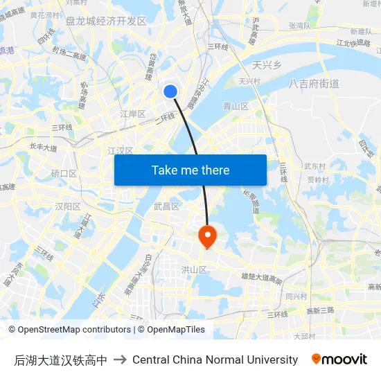 Houhu Avenue Hantie High School to Central China Normal University map
