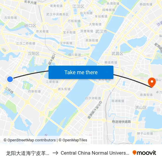 Haining Leather City on Longyang Avenue to Central China Normal University map