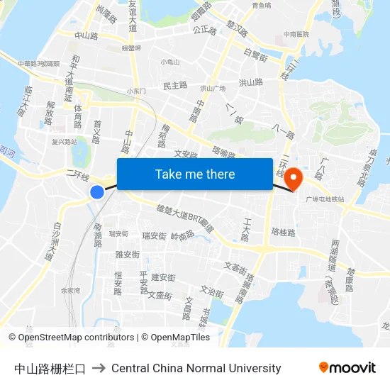 Zhongshan Road - Shalan Gate to Central China Normal University map