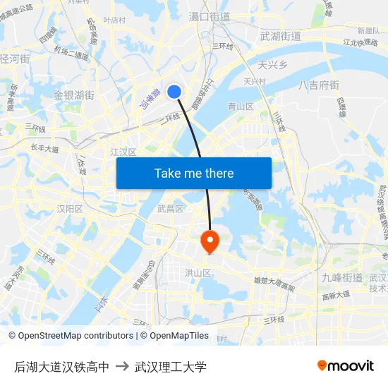 后湖大道汉铁高中 to 武汉理工大学 map