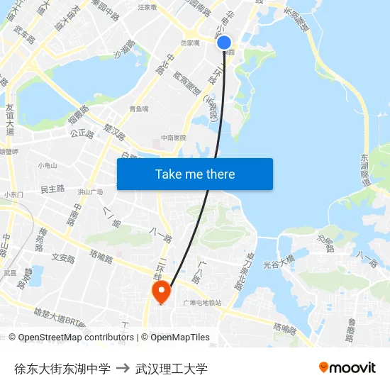 徐东大街东湖中学 to 武汉理工大学 map