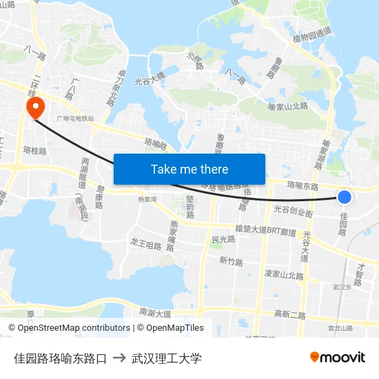 佳园路珞喻东路口 to 武汉理工大学 map