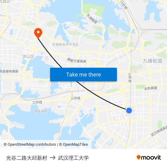 光谷二路大邱新村 to 武汉理工大学 map