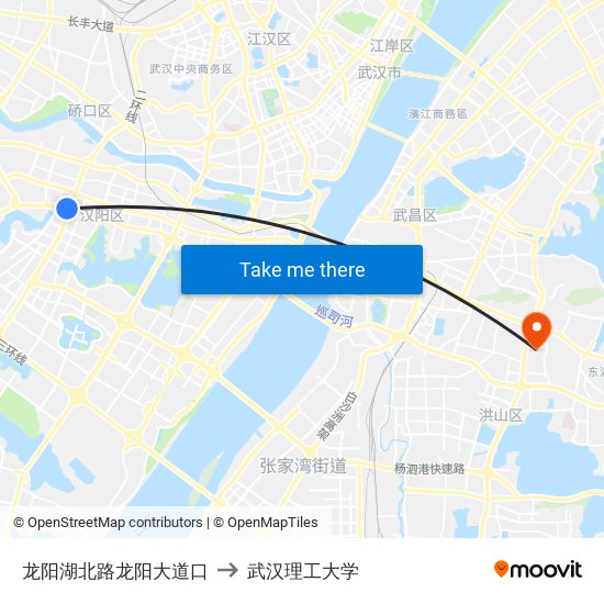 龙阳湖北路龙阳大道口 to 武汉理工大学 map