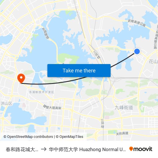 春和路花城大道口 to 华中师范大学 Huazhong Normal University map