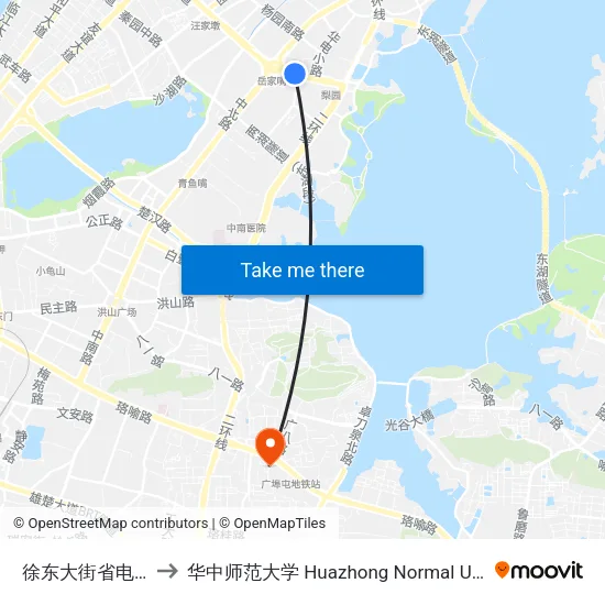 徐东大街省电大厦 to 华中师范大学 Huazhong Normal University map