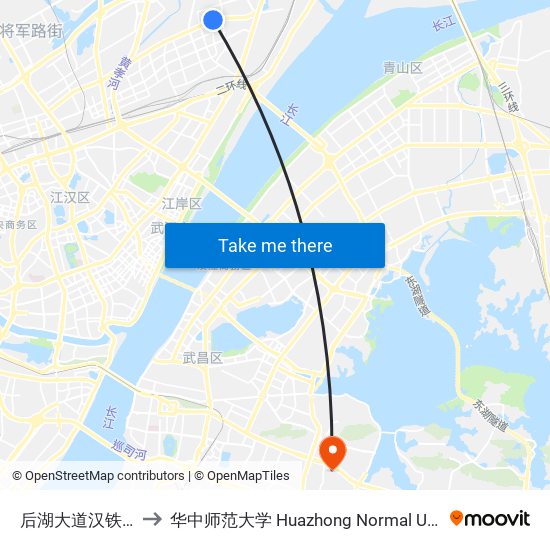 后湖大道汉铁高中 to 华中师范大学 Huazhong Normal University map