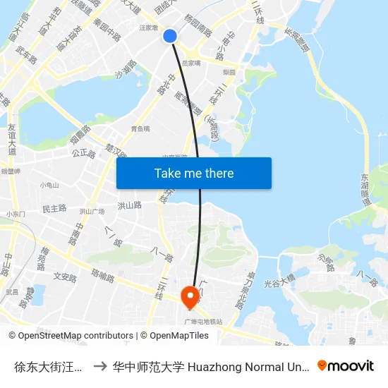 徐东大街汪家墩 to 华中师范大学 Huazhong Normal University map