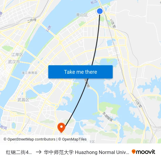 红钢二街49中 to 华中师范大学 Huazhong Normal University map