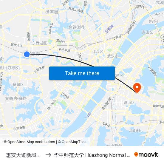 惠安大道新城十三路 to 华中师范大学 Huazhong Normal University map