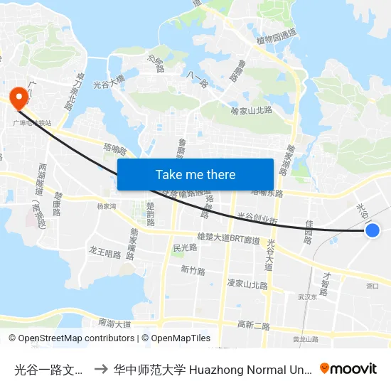 光谷一路文豪路 to 华中师范大学 Huazhong Normal University map