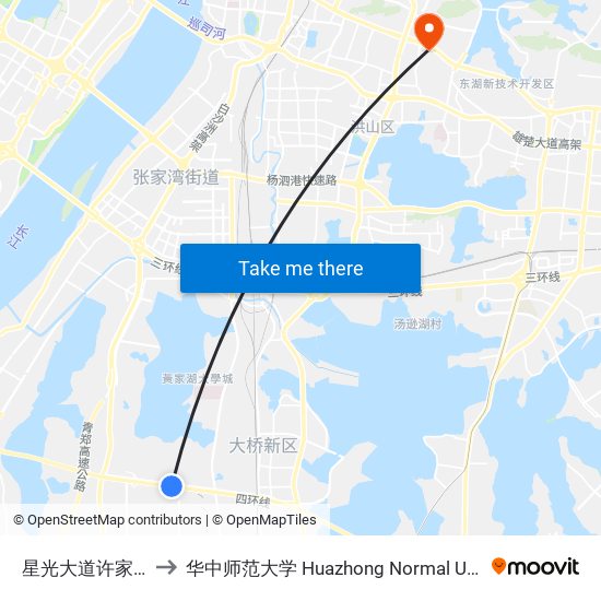 星光大道许家垅湾 to 华中师范大学 Huazhong Normal University map