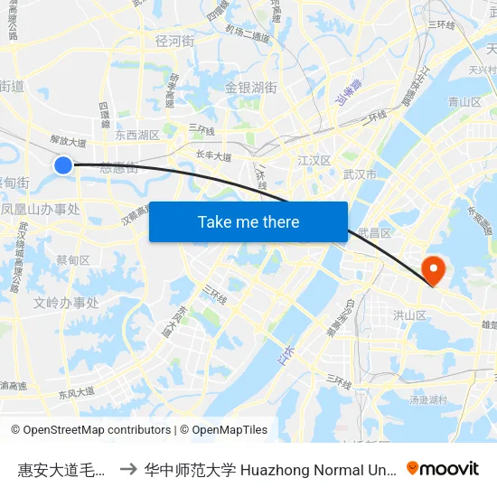 惠安大道毛家台 to 华中师范大学 Huazhong Normal University map