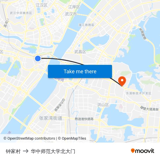 钟家村 to 华中师范大学北大门 map