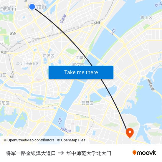 将军一路金银潭大道口 to 华中师范大学北大门 map
