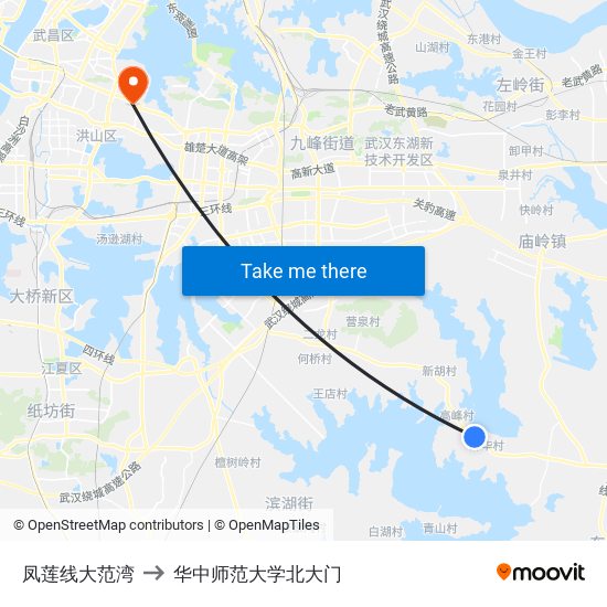 凤莲线大范湾 to 华中师范大学北大门 map