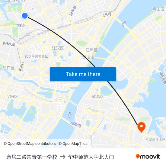 康居二路常青第一学校 to 华中师范大学北大门 map