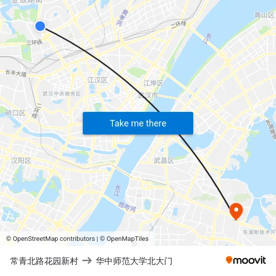 常青北路花园新村 to 华中师范大学北大门 map