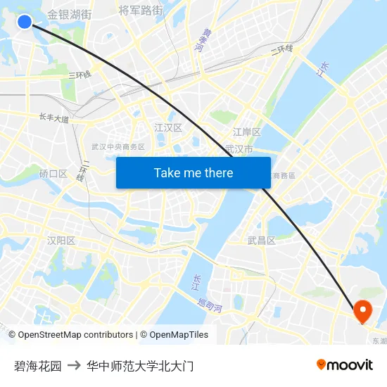 碧海花园 to 华中师范大学北大门 map