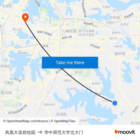 凤凰大道碧桂园 to 华中师范大学北大门 map