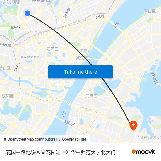 花园中路地铁常青花园站 to 华中师范大学北大门 map