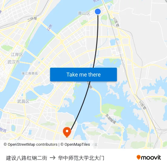 建设八路红钢二街 to 华中师范大学北大门 map