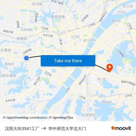 汉阳大街3541工厂 to 华中师范大学北大门 map