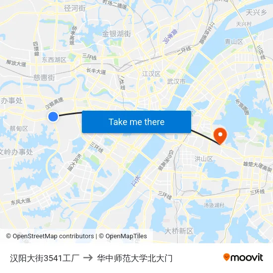 汉阳大街3541工厂 to 华中师范大学北大门 map