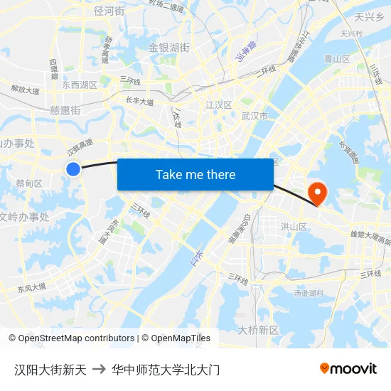 汉阳大街新天 to 华中师范大学北大门 map