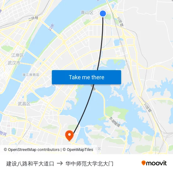 建设八路和平大道口 to 华中师范大学北大门 map