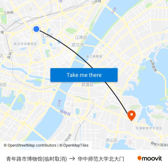 青年路市博物馆(临时取消) to 华中师范大学北大门 map