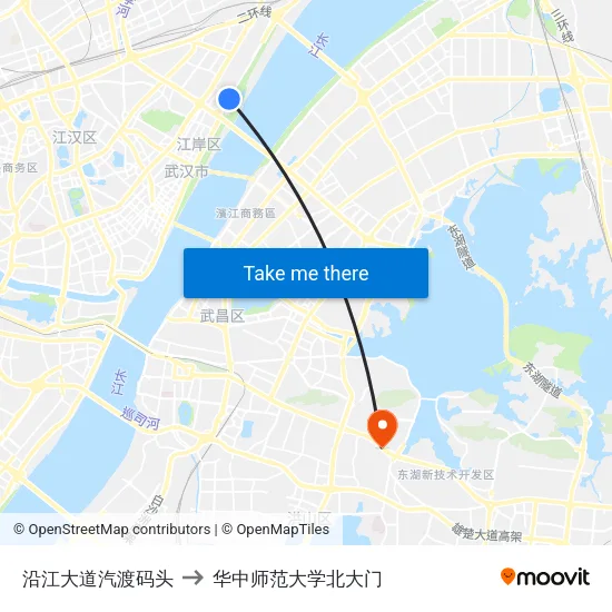 沿江大道汽渡码头 to 华中师范大学北大门 map