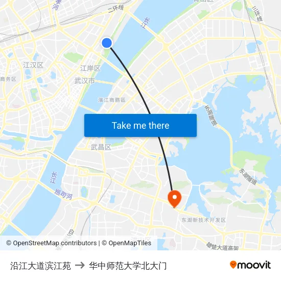 沿江大道滨江苑 to 华中师范大学北大门 map