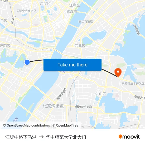 江堤中路下马湖 to 华中师范大学北大门 map