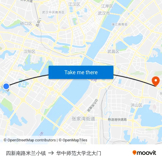 四新南路米兰小镇 to 华中师范大学北大门 map