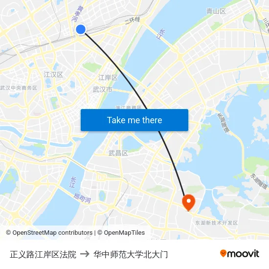 正义路江岸区法院 to 华中师范大学北大门 map