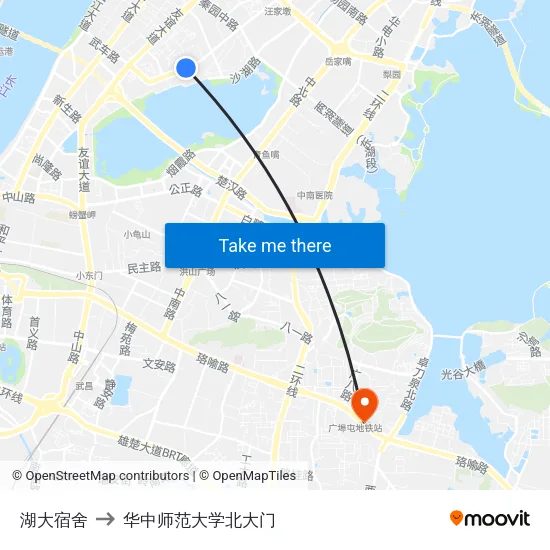 湖大宿舍 to 华中师范大学北大门 map