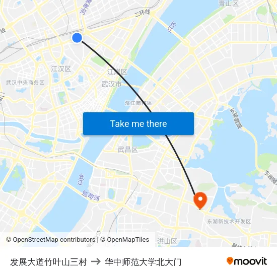 发展大道竹叶山三村 to 华中师范大学北大门 map