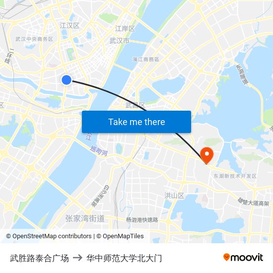 武胜路泰合广场 to 华中师范大学北大门 map