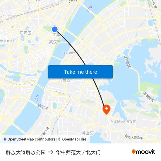 解放大道解放公园 to 华中师范大学北大门 map