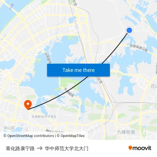 青化路康宁路 to 华中师范大学北大门 map