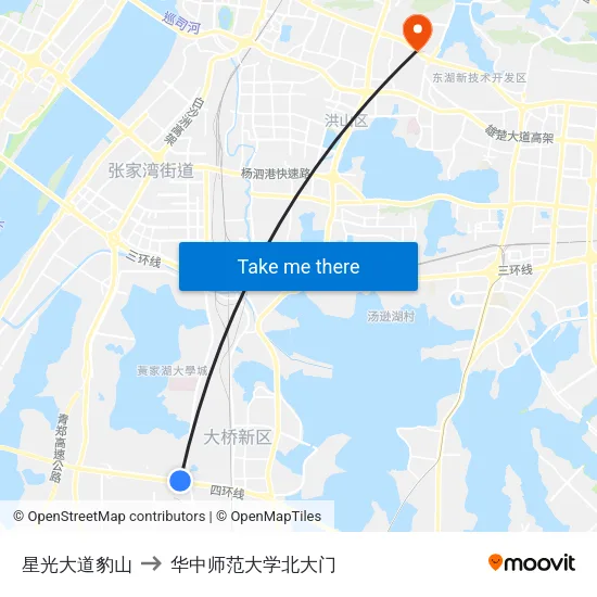 星光大道豹山 to 华中师范大学北大门 map
