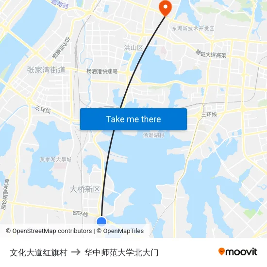 文化大道红旗村 to 华中师范大学北大门 map