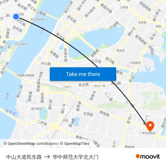 中山大道民生路 to 华中师范大学北大门 map