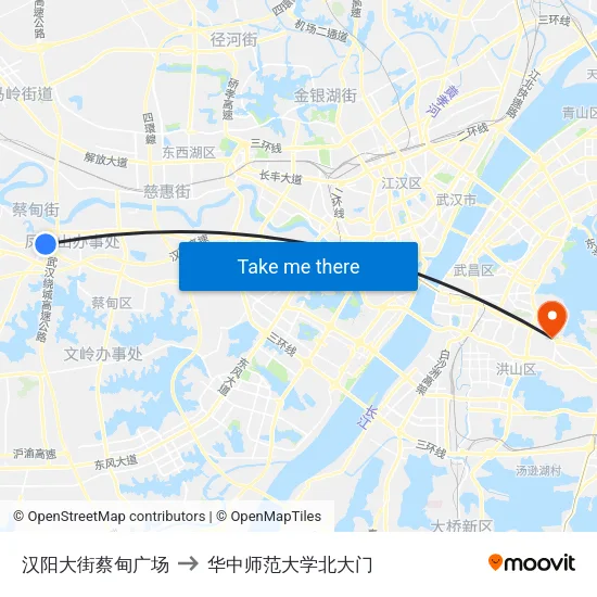 汉阳大街蔡甸广场 to 华中师范大学北大门 map