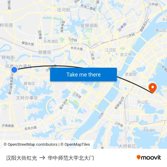汉阳大街红光 to 华中师范大学北大门 map