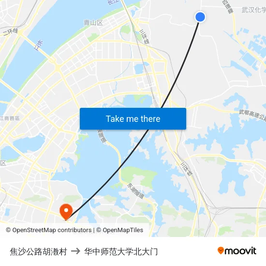 焦沙公路胡漖村 to 华中师范大学北大门 map